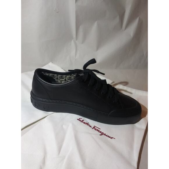 Salvatore Ferragamo Rebel Men\'s Leather Sneakers Size 6 M Us9 Black